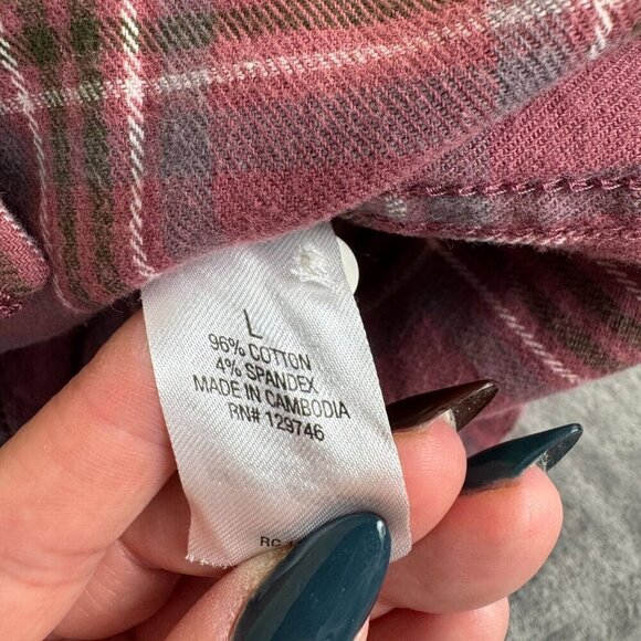 Ridgecut Toughwear Womens Large Button Up Flannel Shirt Red Wine Plaid Pockets - Picture 7 of 9